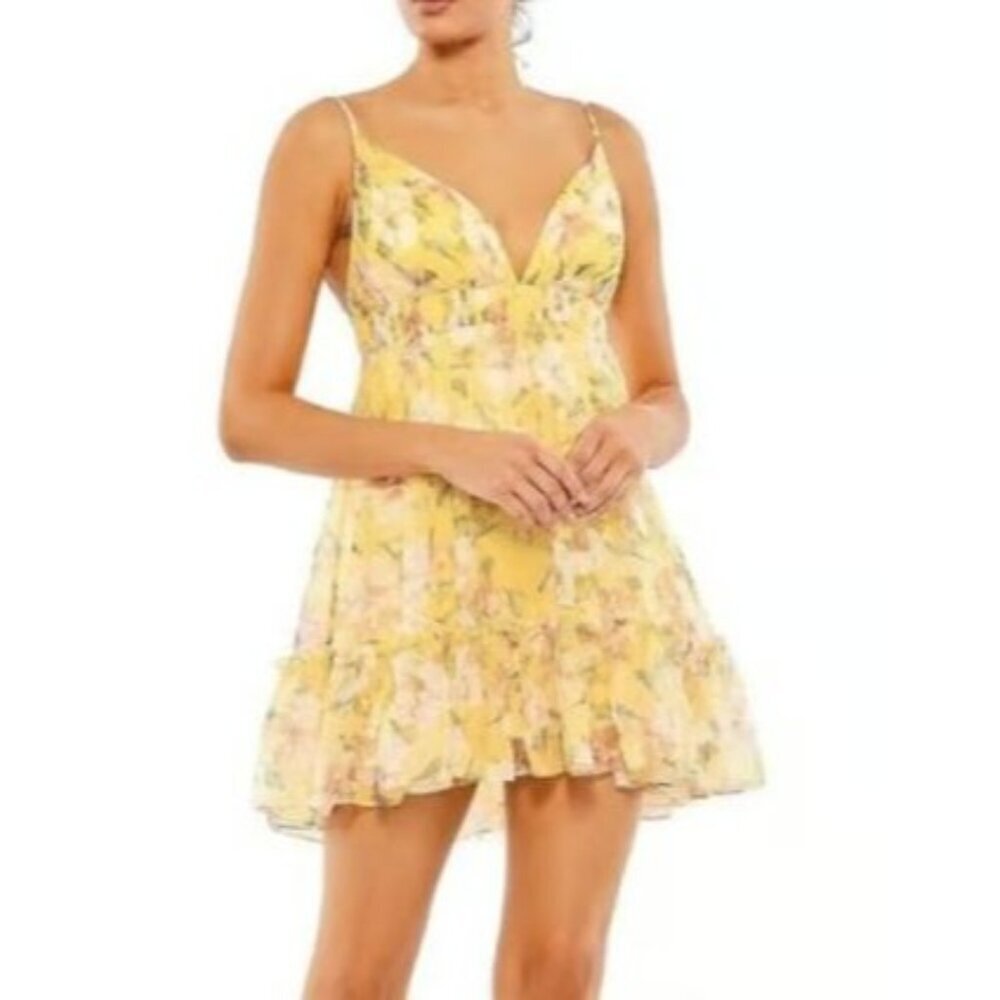 Mac Duggal Open Back Floral Mini Dress Size 6 NWT 17,33